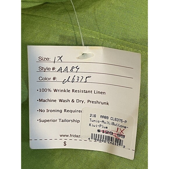 New Fridaze Top Women's XL Kiwi Green Linen Buttons 3/4 Sleeve Blouse - Picture 4 of 6